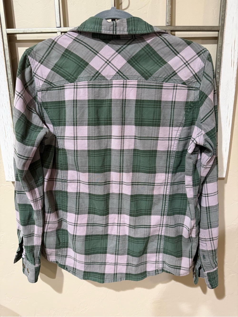 Carhartt Women's Green and Lavender Plaid Flannel Shirt - size M - Picture 2 of 3
